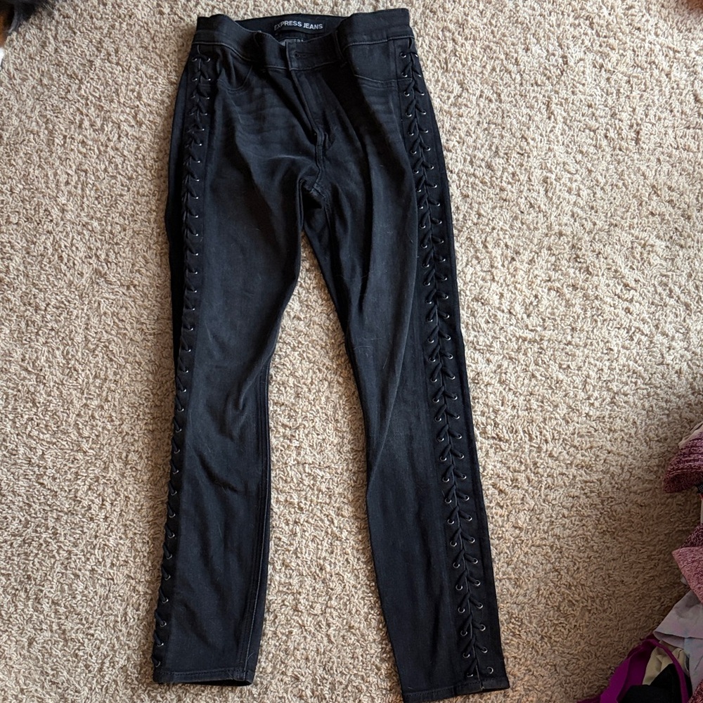 Black Lace-Up Skinny Jeans